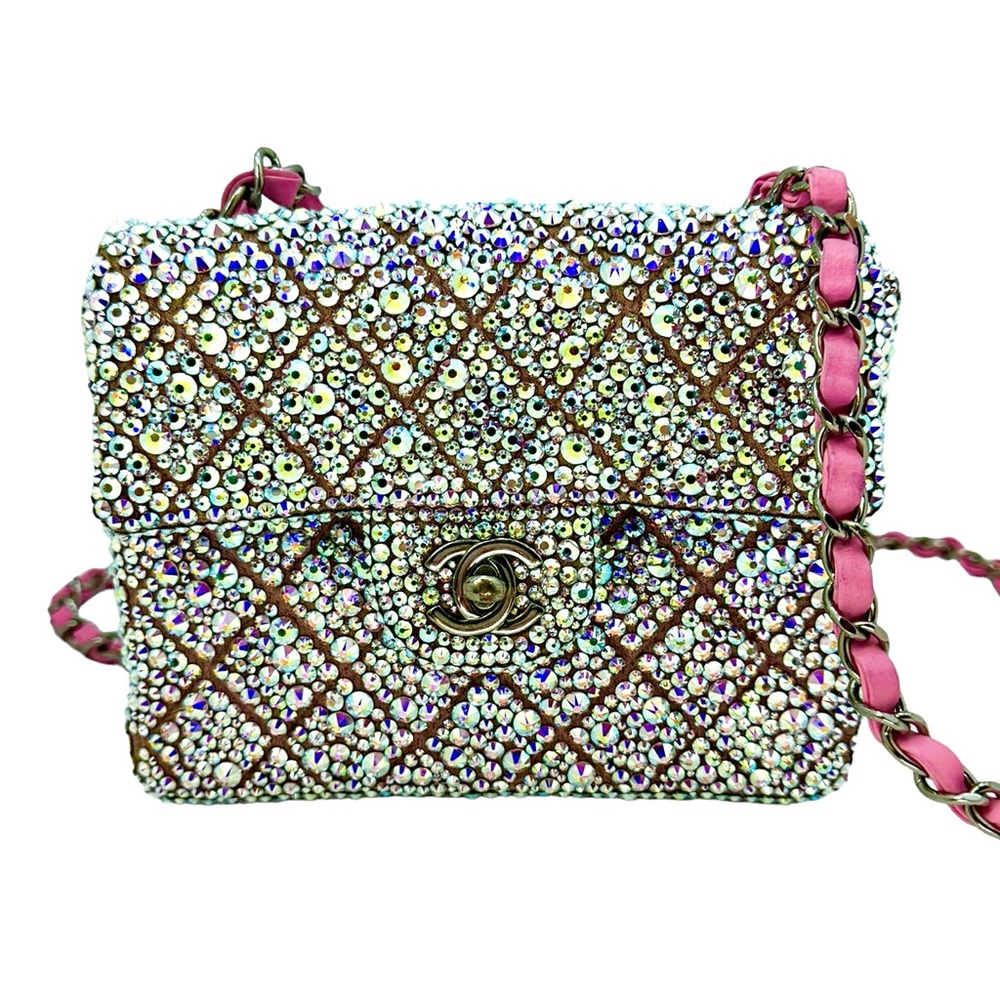 Auth Chanel Strass Mini Square Classic Bag AB